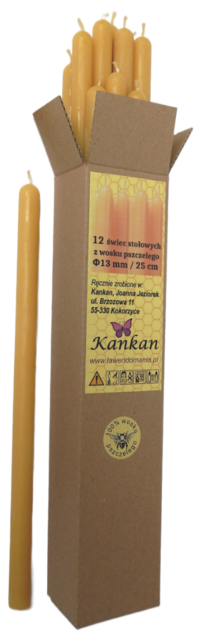 Dünne Kerze aus Bienenwachs, Ø 1,3 × 25 cm – 12 Stück