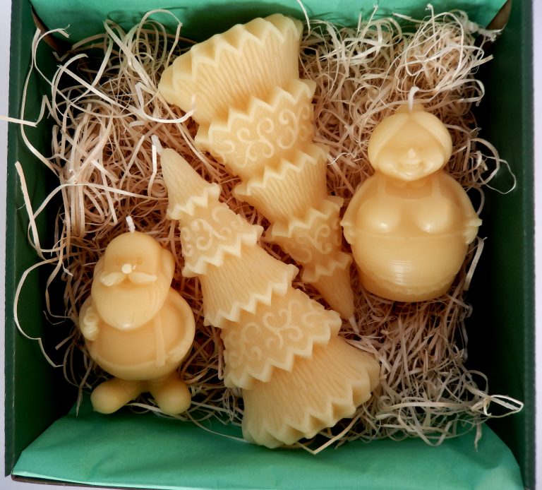 Bienenwachskerzen Geschenkset – Oma, Opa und zwei Weihnachtsbäume