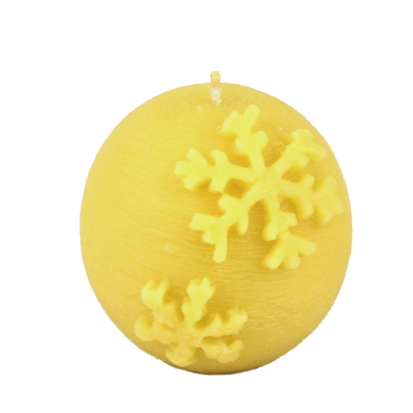 Kugelkerze mit Schneeflocke aus Bienenwachs
