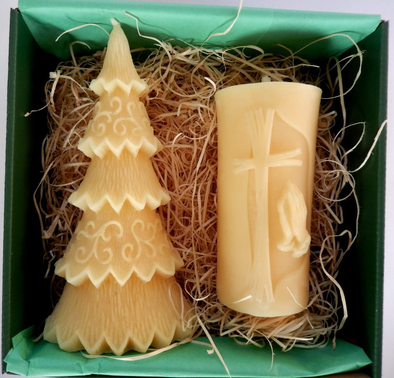 Bienenwachskerzen Geschenkset – Großer Weihnachtsbaum und Kreuzkerze