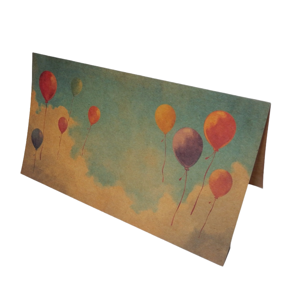 Wärme-Geschenkbox – Bienenkerze, Halter & Karte „Bunte Luftballons"