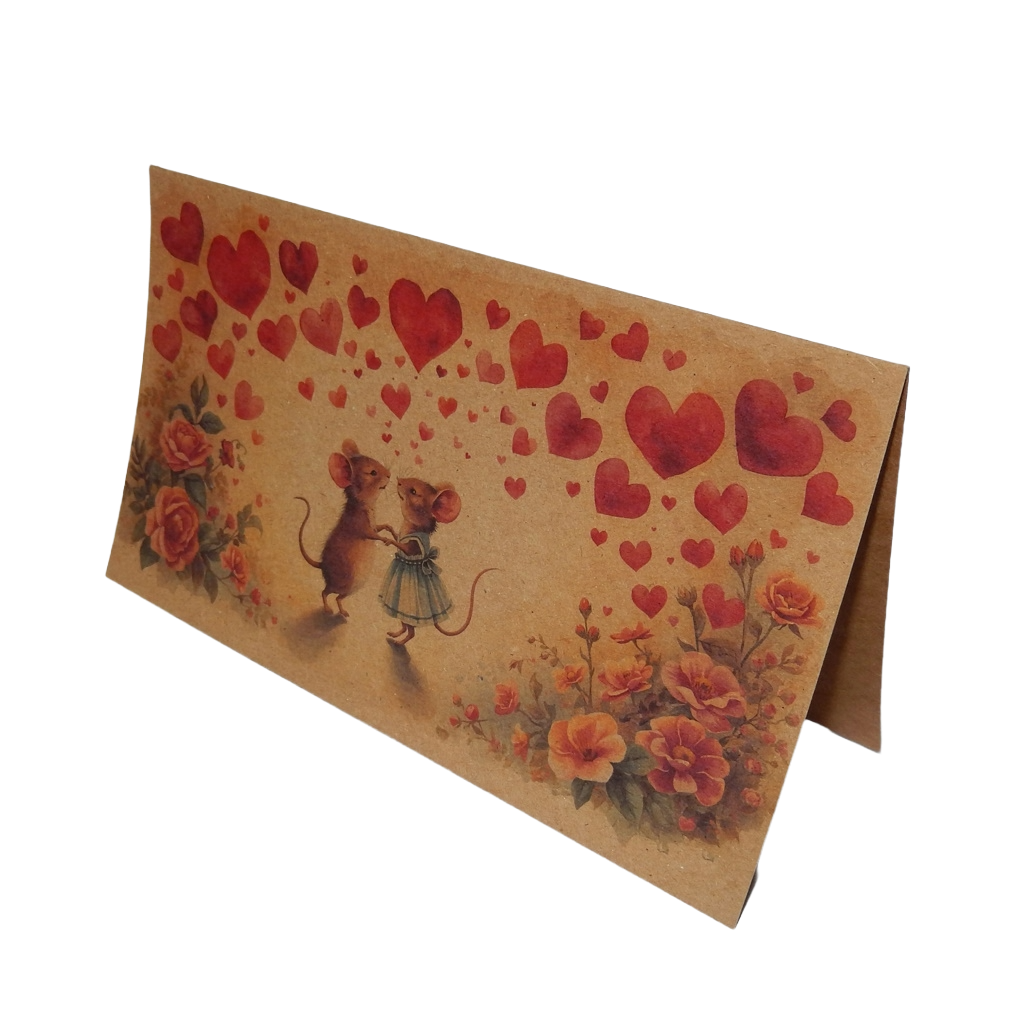 Wärme-Geschenkbox – Bienenkerze, Halter & Karte „Mäuse und Herzen"