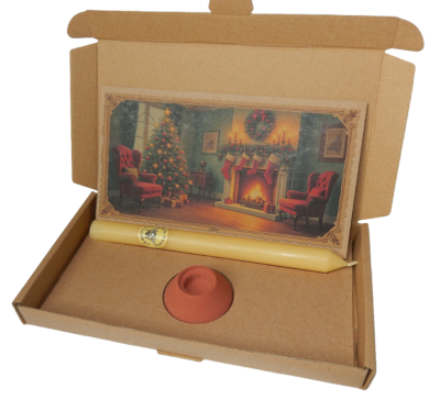 Wärme-Geschenkbox – Bienenkerze, Halter & Karte „Weihnachtsbaum"
