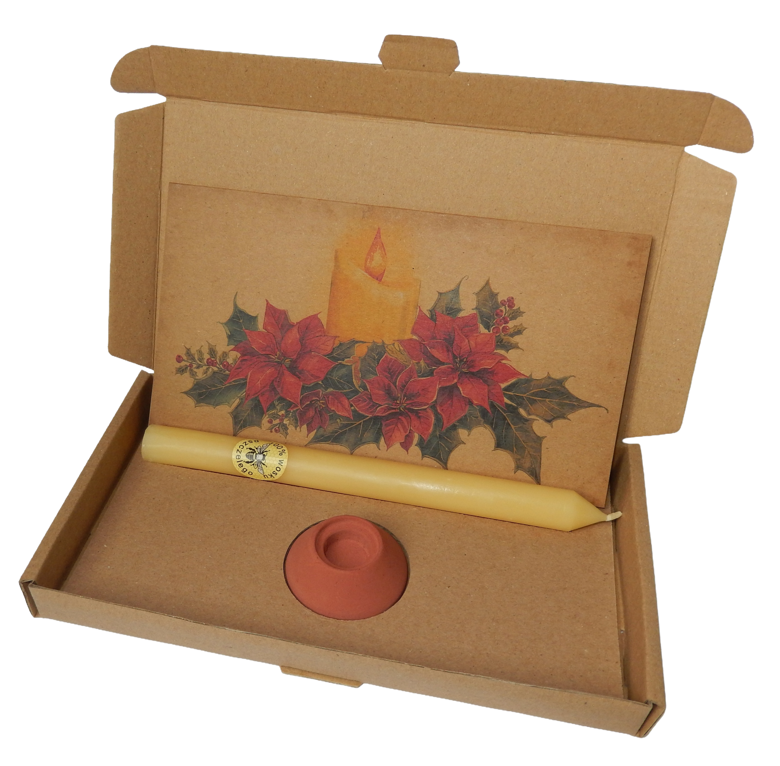 Wärme-Geschenkbox – Bienenkerze, Halter & Karte „Kerze und Kranz"