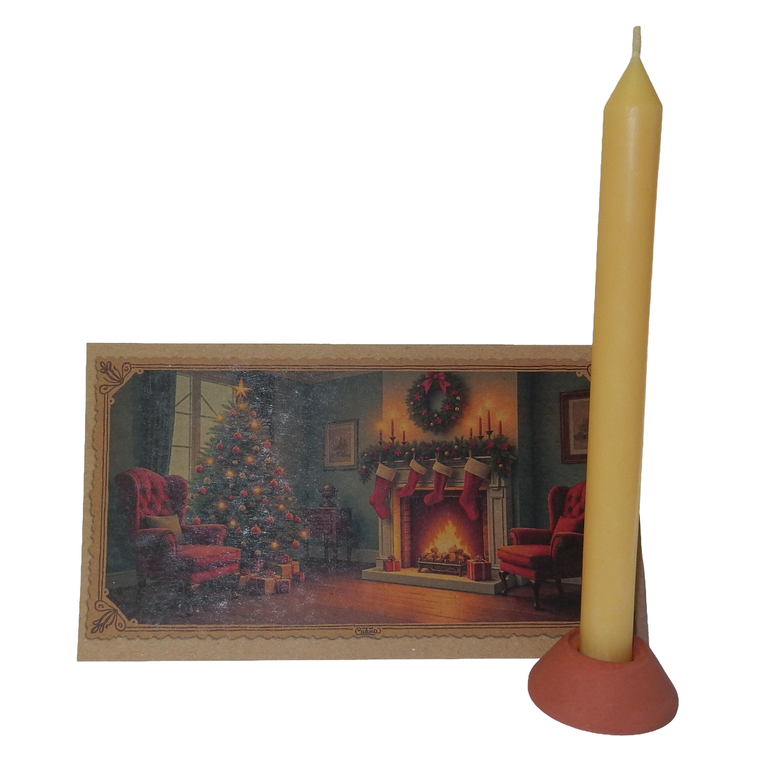 Wärme-Geschenkbox – Bienenkerze, Halter & Karte „Weihnachtsbaum"