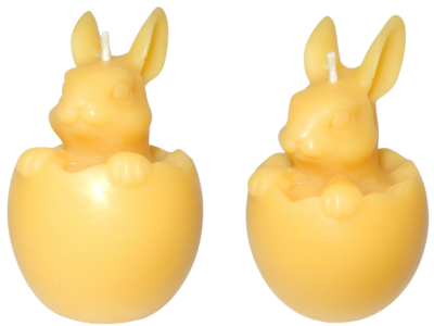 2 Osterkerzen XXL – Hasen im Ei – 100% reines Bienenwachs