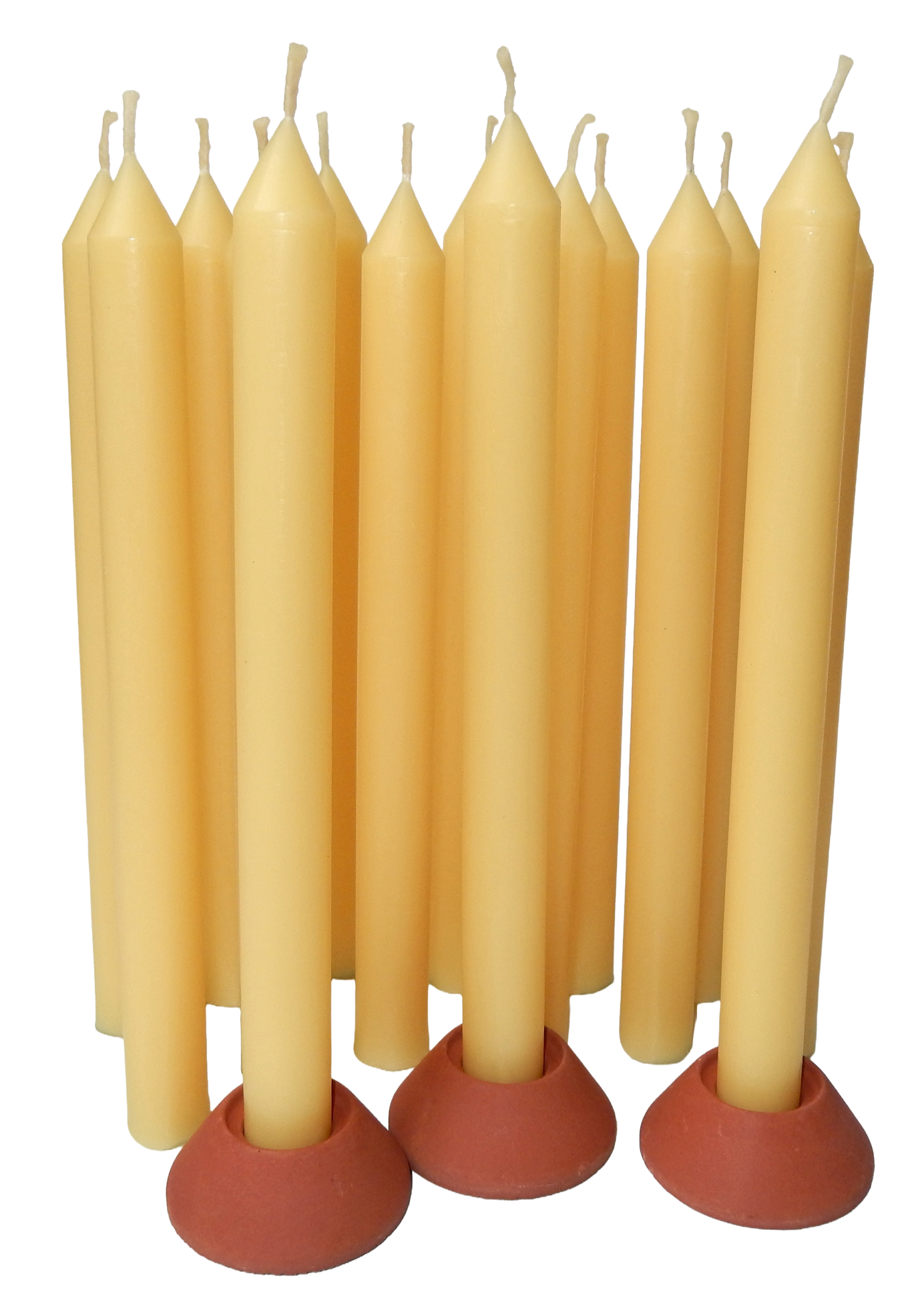 Tafelkerzen aus Bienenwachs, Ø 1,8 × 20 cm – 15 Stück mit 3 Haltern