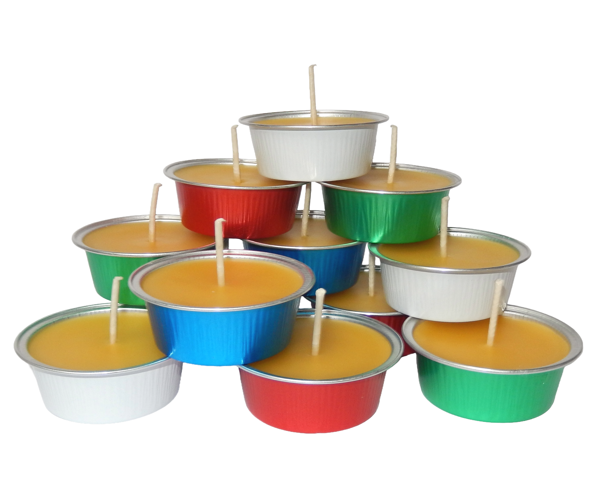 Bienenwachskerzen in ALU-Formen bunt – 12 Stück