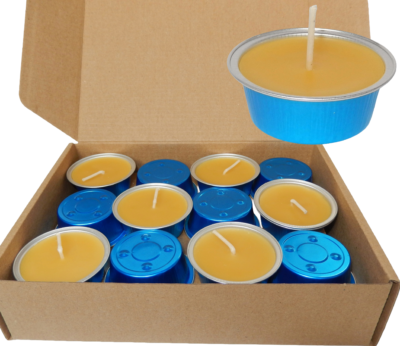 Bienenwachskerzen in ALU-Formen blau – 24 Stück