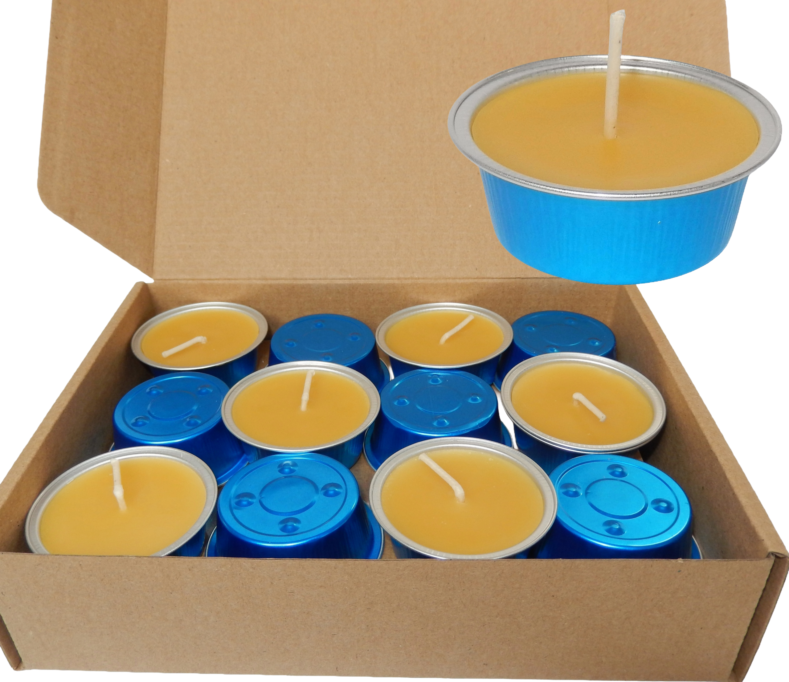 Bienenwachskerzen in ALU-Formen blau – 24 Stück