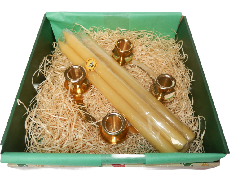 Advents-Geschenkset mit Messingkerzenhalter und Bienenwachskerzen